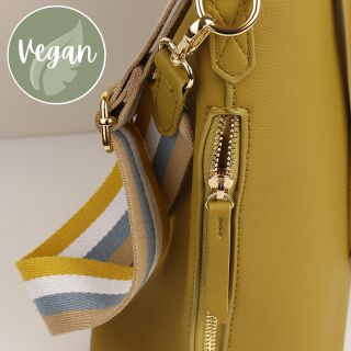 Mustard Vegan Leather Shoulder Bag with Striped Strap by